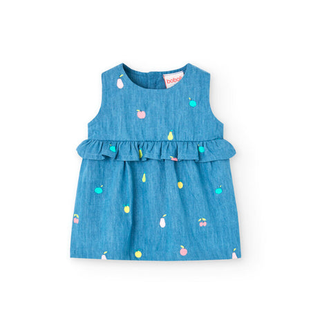 Denim Fruit Ruffle Dress & Bloomers Set image 0