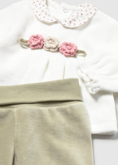 Mayoral Sage Flower Velour Two-Piece Set