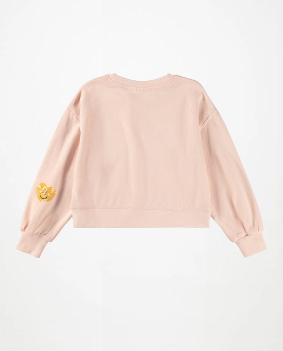 Molo Sequin Smiley Heart Sweatshirt, Pink