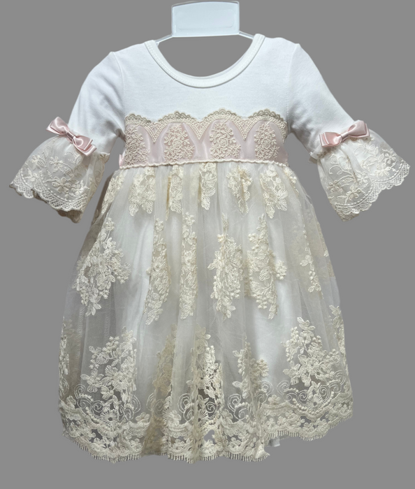 Cream Lace Overlay Romper w/ Bonnet