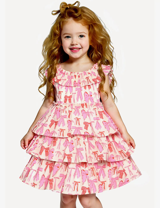 Baby Sara Pink Bow Tiered Toddler Dress