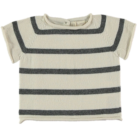 Short Sleeve Grey Striped Knit 2-piece Set image 0