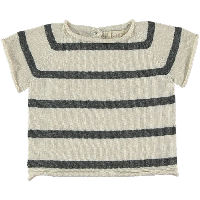 Short Sleeve Grey Striped Knit 2-piece Set image 0