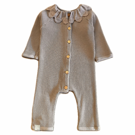 Waffle Knit Romper w/ Embroidered Collar image 0