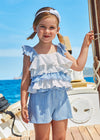 Tiered Blouse & Stripe Short Set image 0