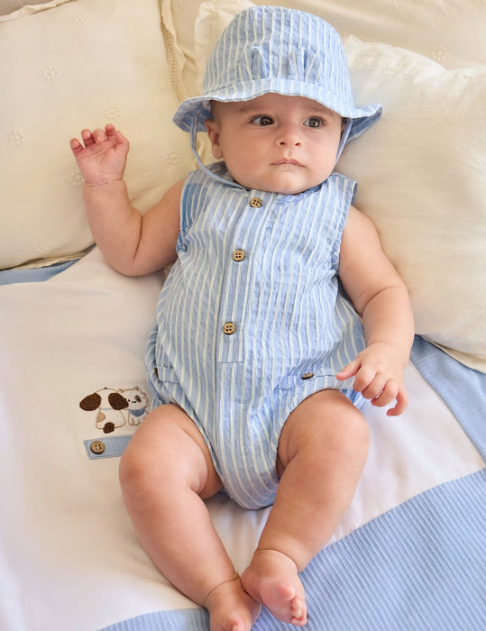 Mayoral Baby Boy Stripe Bodysuit & Hat Set Sky Blue