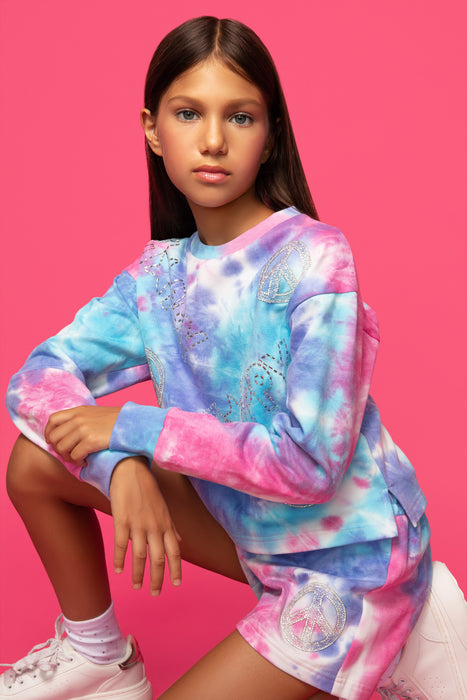 Blue Tie-Dye “Peace & Happiness” Sweatshirt image 1