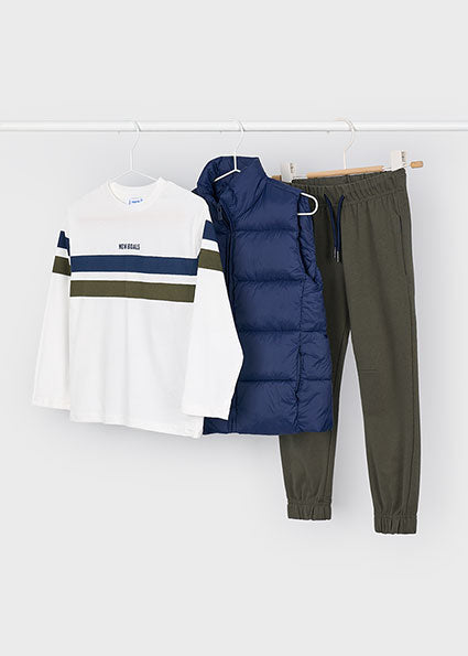 Olive Stripe Vest 3 pc Set