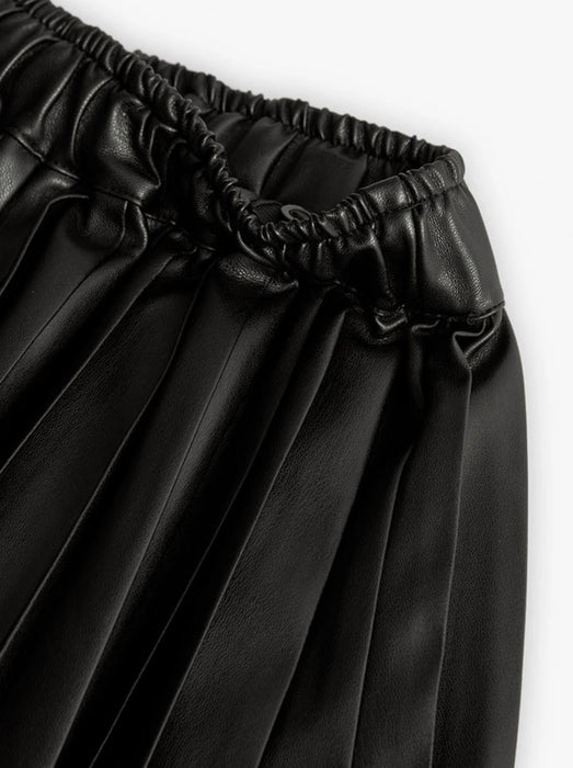 Pleated Faux Leather Skirt