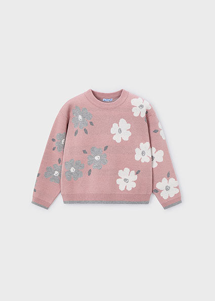 Pink Floral Sweater & Ruffle Knit Pant Set