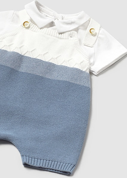 Blue & White Knit Overall Set image 2