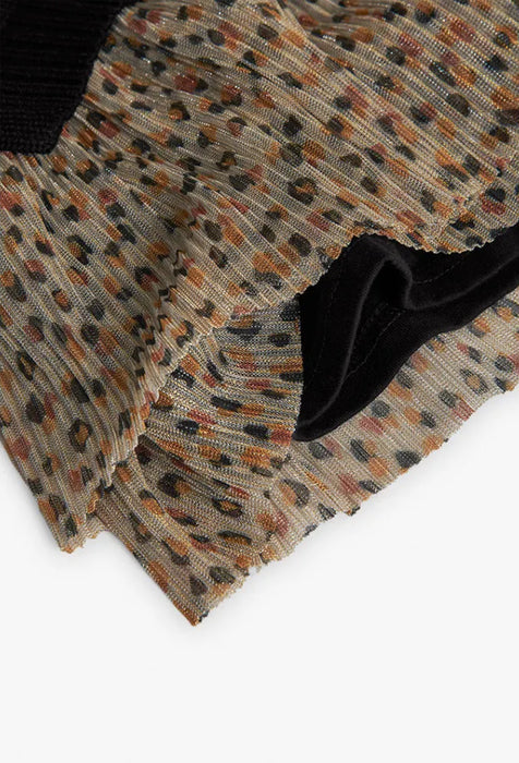 Black Knit Dress with Leopard Skirt Hem & Rhinestone Tights