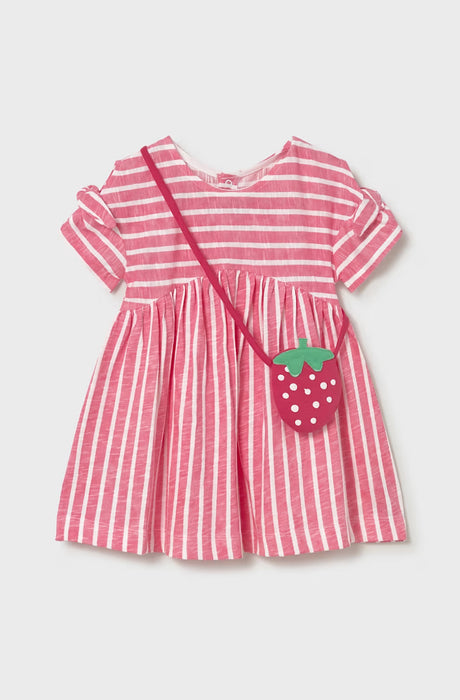 Mayoral Infant Girl Stripe Dress & Strawberry Bag Geranium
