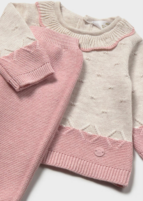Two-Piece Pink and Beige Knit with Hat