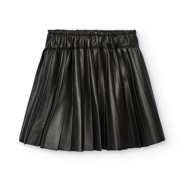 Pleated Faux Leather Skirt