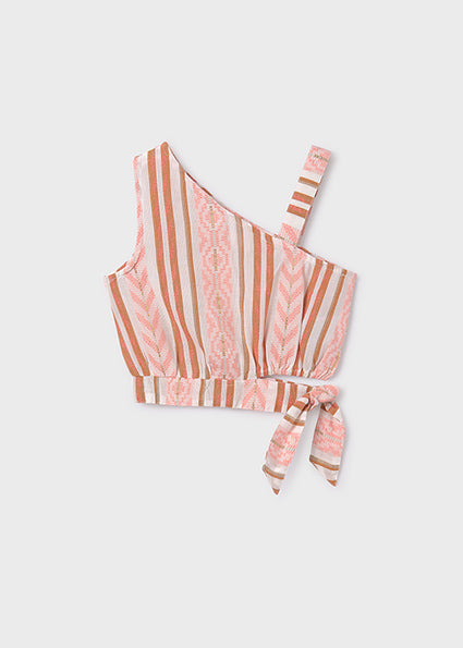 Striped One-Shoulder Top & Matching Shorts Set image 2