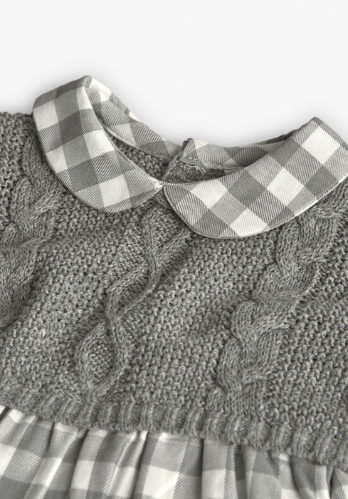 Grey Knit & Gingham Dress