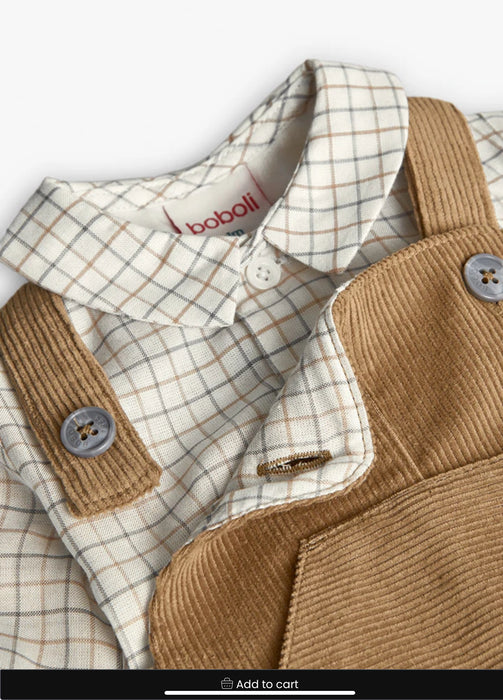 Corduroy Overall Set with Check Shirt