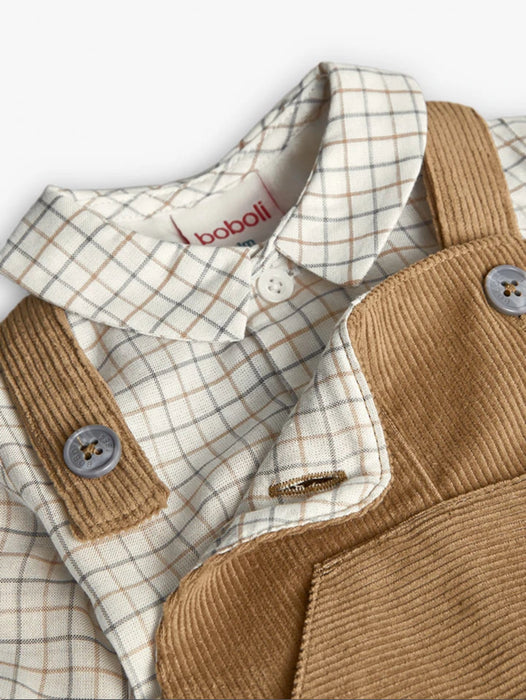 Corduroy Overall Set with Check Shirt