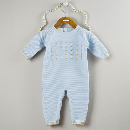 Blue & Tan Embroidered Dot Romper image 0