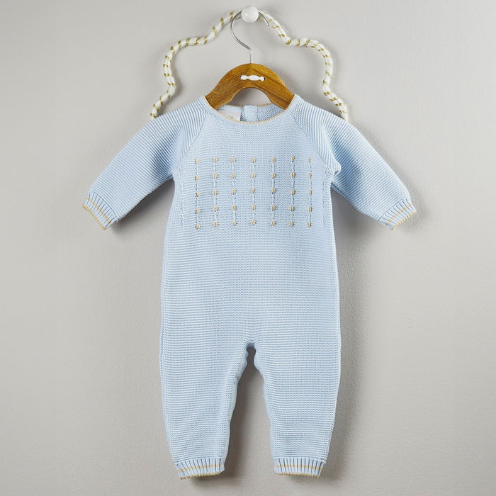 Blue & Tan Embroidered Dot Romper image 0