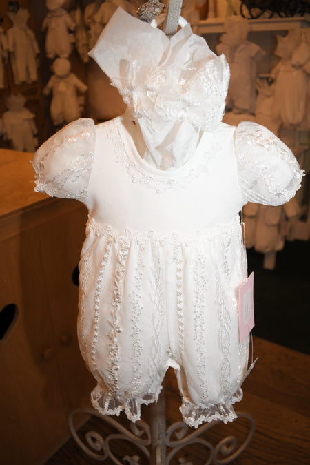 White Lace Overlay Romper w/ headband  image 0