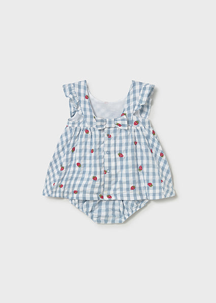 Mayoral Baby Gingham Strawberry Romper Dress Blue