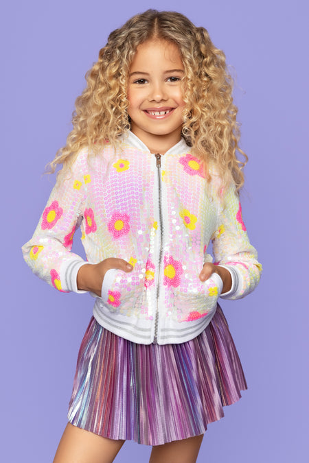 Girls Sequin Floral Bomber Jacket image 0