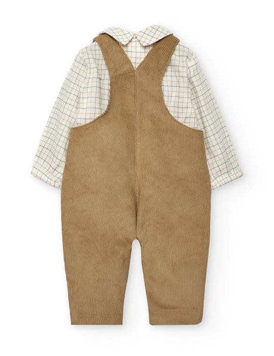 Corduroy Overall Set with Check Shirt