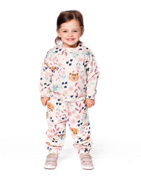 Cozy Kitty Print Sweatshirt & Jogger Set