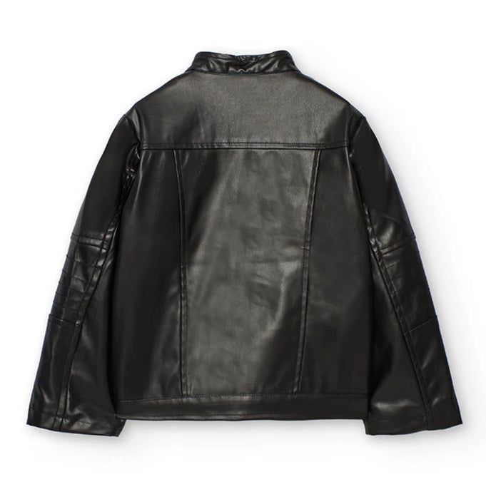 Ruffle Detail Faux Leather Jacket