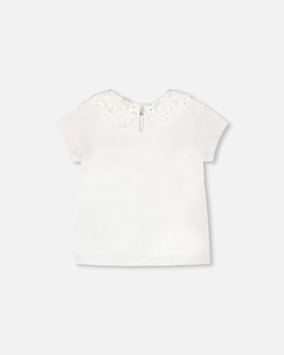 Light Blue Denim Overall Toddler Dress w/ White Lace Collar Tee