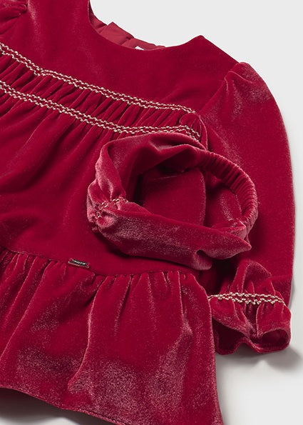 Crimson Velvet Smocked Dress