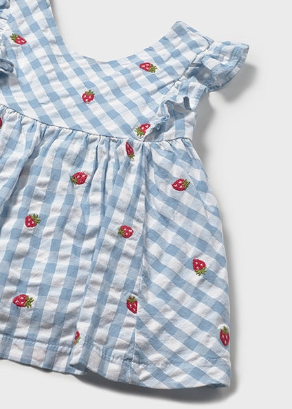 Mayoral Baby Gingham Strawberry Romper Dress Blue