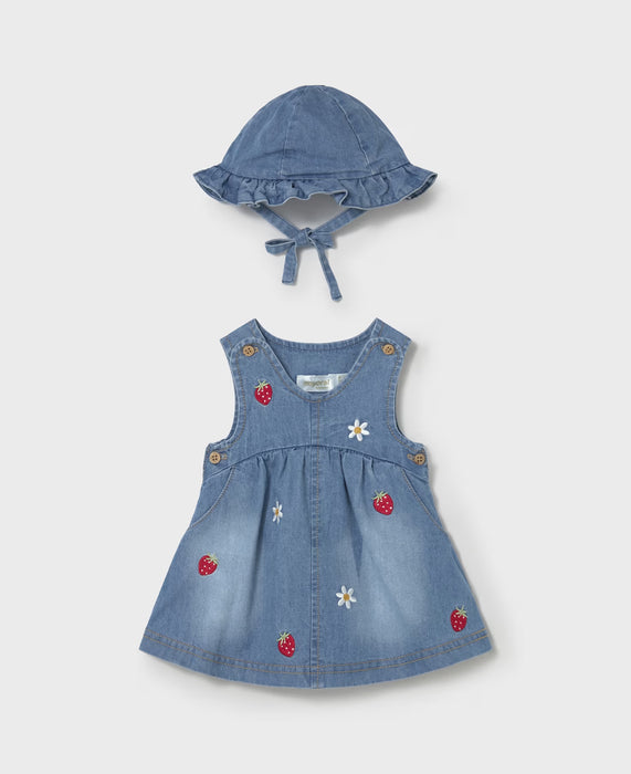 Mayoral Baby Girl Denim Dress & Hat Set Strawberry
