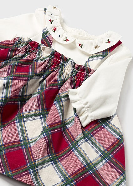 Plaid Overalls Dress with Detailed Collar image 1