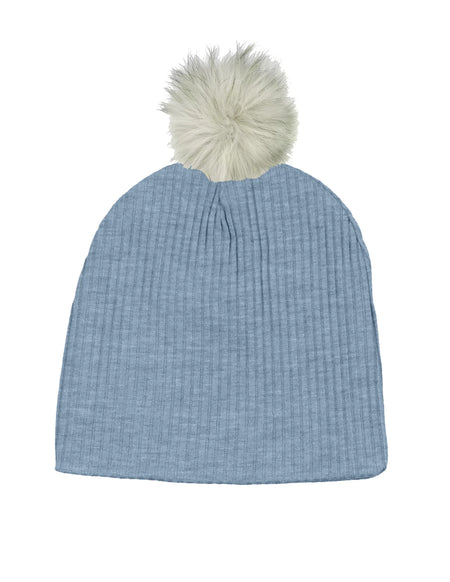 Blue Ribbed Hat w/ Pom image 0
