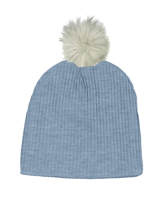 Blue Ribbed Hat w/ Pom image 0