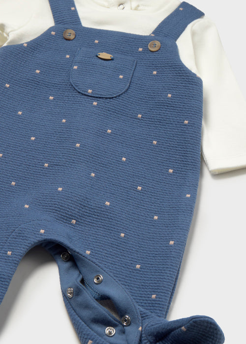 Faux Overall Navy Footie, Polka Dot