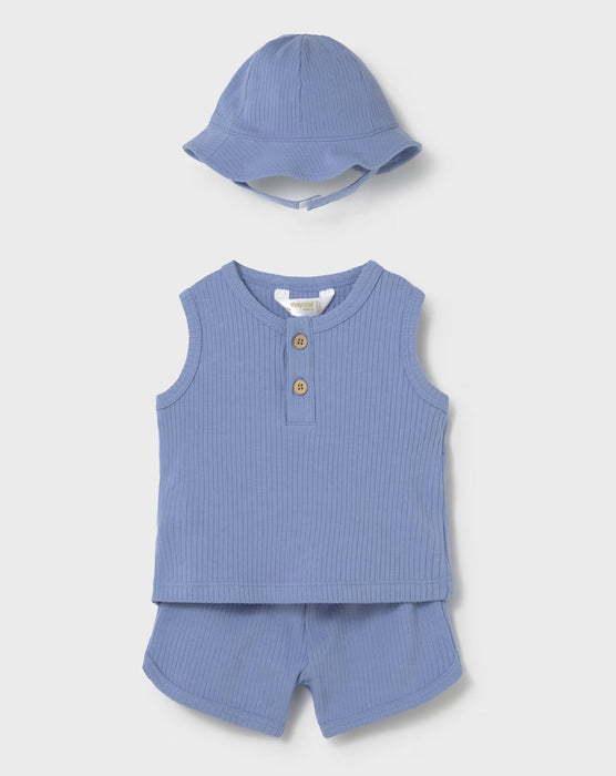 Mayoral Baby Boy Ribbed Short & Hat Set Blue