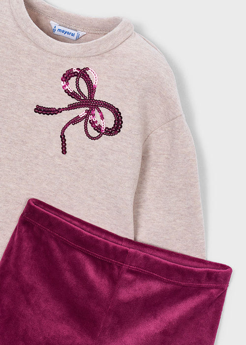 Toddler Raspberry Bow Top with Velour Leggings Set