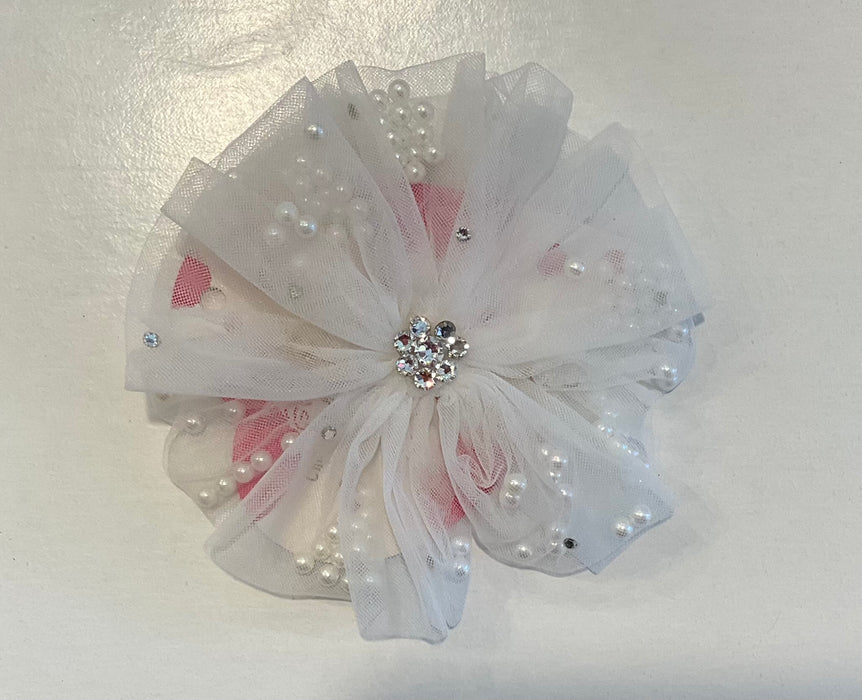 Floating Pearls Tulle Flower - White