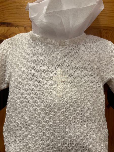 Boy Waffle Cross Knit Romper with Hat image 1