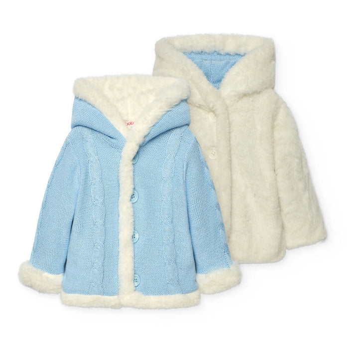 Cozy Reversible Knit & Faux Fur Hooded Jacket - Pink or Blue