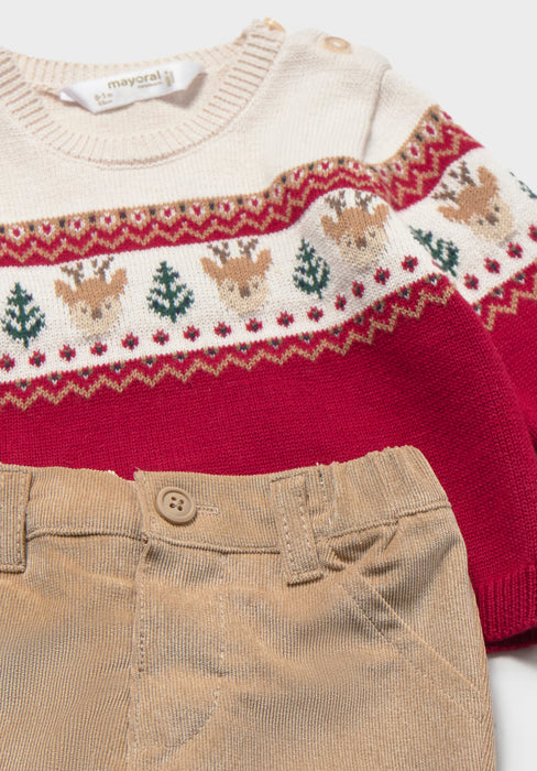 Reindeer Sweater with Beige Corduroys, Baby Sizes