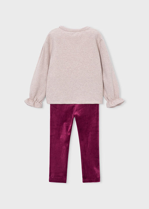 Toddler Raspberry Bow Top with Velour Leggings Set