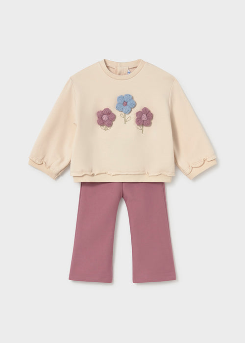 Flower Sweatshirt with Purple Pant Set