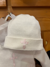 Pink Cross Knit Romper with Hat image 2