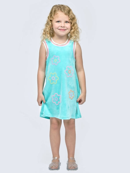 Aqua Velour Floral Dress image 1