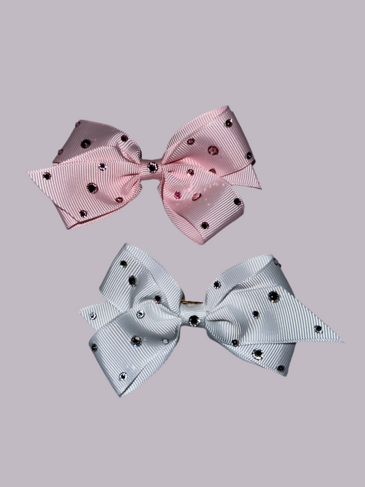 Small Rhinestone Grosgrain Bow Clip